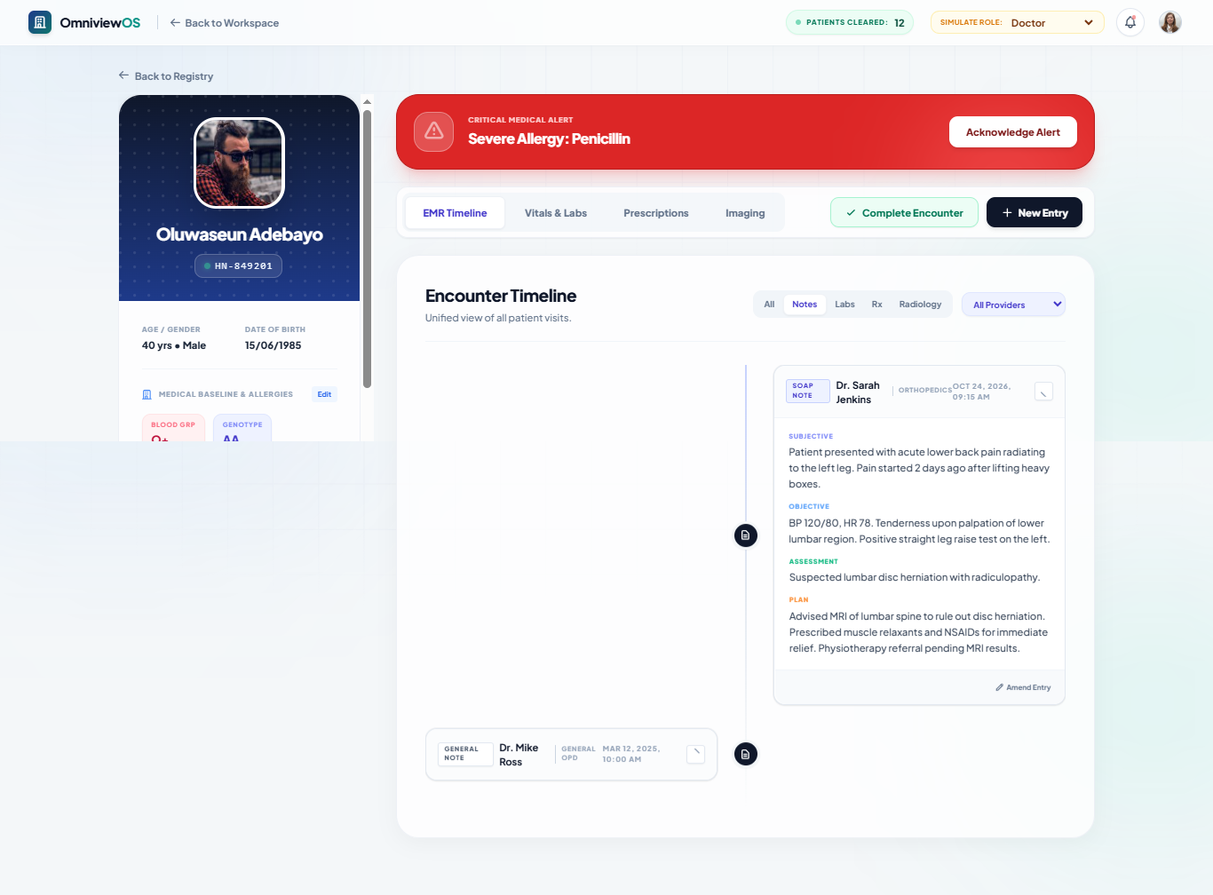 Hospital Doctor EMR Interface